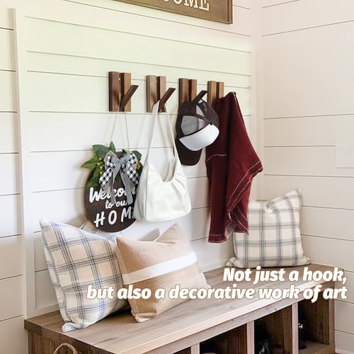 Wood Wall Hooks for Bathroom: 4Pack Foldable Rustic Decor Hangers