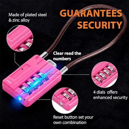 SEPOX® 12PK Metal Combo Padlock, Resettable 4-Digit, Extra Long Cable 7"
