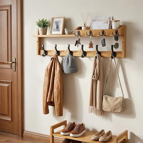 27.5" Wall Mount Coat Rack with Shelf, Key Holder & Mail Organizer, ...