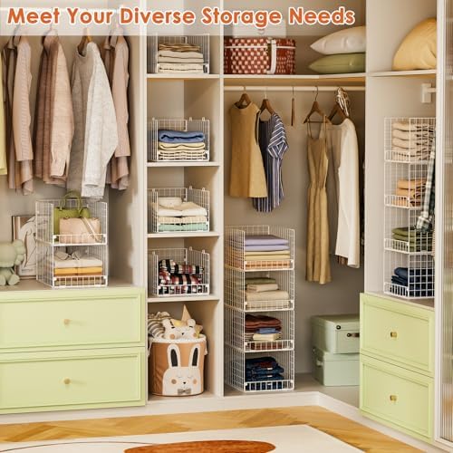 5-Tier Stackable Closet Storage Shelves, Closet Organizers and Storage Basket...