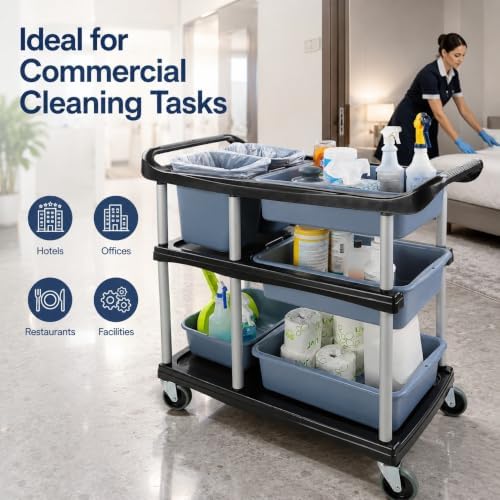3 Tier Utility Cart Heavy Duty 330lbs Capacity Rolling Service Cart Utility C...