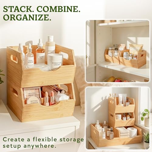 HOMESTEAD Extra Large Bamboo Pantry Storage Bins – 30% Larger, Stackable Pota...