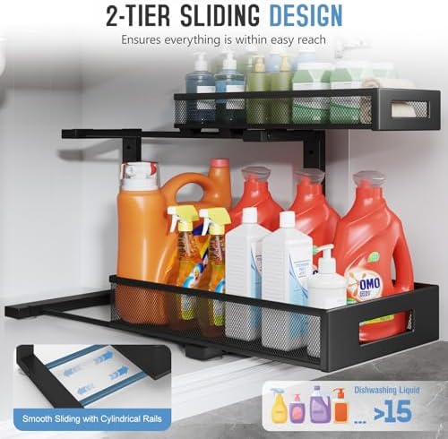 2 Pack 17IN Depth Under Sink Storage Organizer, Large 2-Tier Elegant Mesh Pul...