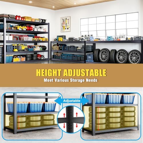 84" H Heavy Duty Wire Garage Shelving, 5-Tier Adjustable Industrial Meta...