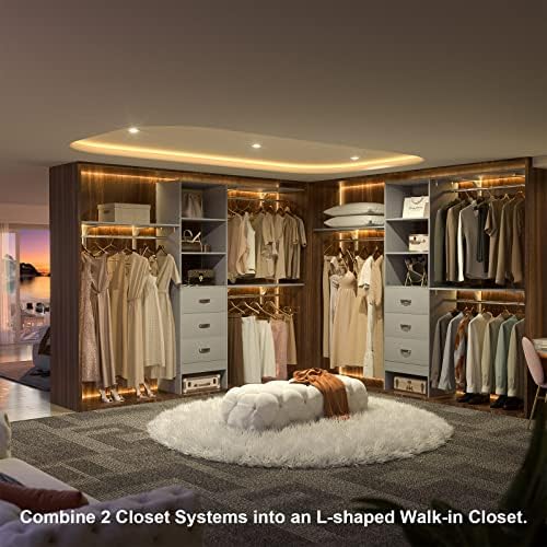 iSunirm 8FT Closet System, 96'' Closet Organizer System with 3 Hangin...