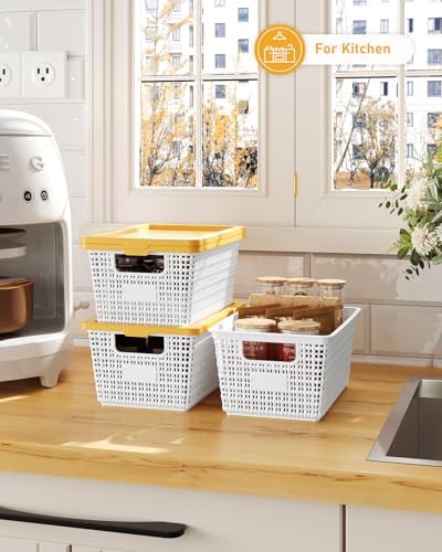 EOENVIVS Storage Bins Bakets with Lids 6 Pack, Stackable Organizer Bins for S...