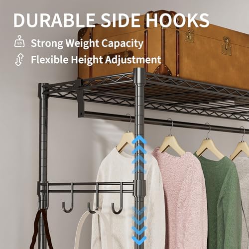 Garvee Rolling Garment Clothes Rack with Wheels, 3-Tier Shelves & Hooks