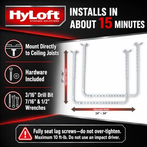 HyLoft 33 in. x 34 in. Adjustable Garage Ceiling Mount Storage Rack Kit, Gara...