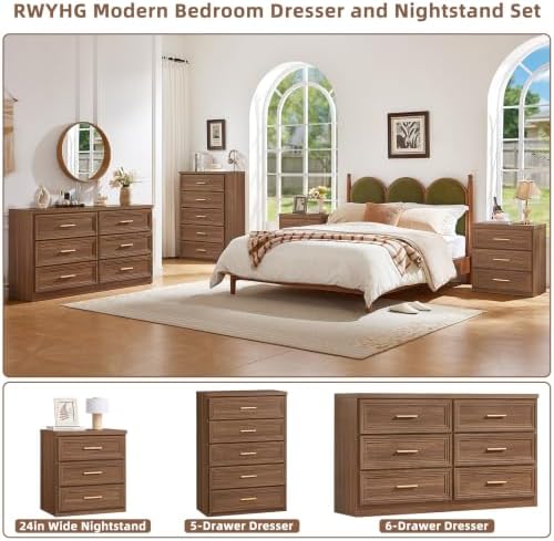 RWYHG Dresser Set for Bedroom with 5 Drawers 45" Tall with Gold Handle