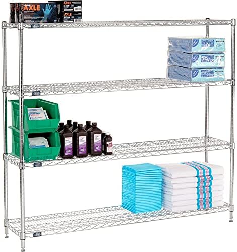 Nexel Adjustable Wire Shelving Unit, 4 Tier, Commercial Dry Storage Rack, 14&...