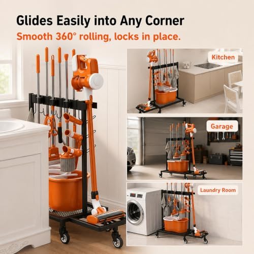 Broom Holder Cleaning Supplies Organizer with Mop Hanger and Vacuum Storage