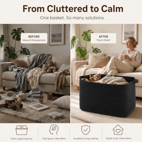 OIASKET 118L Extra Large Blanket Basket, 24.8" x 17.7" x 17.2"...
