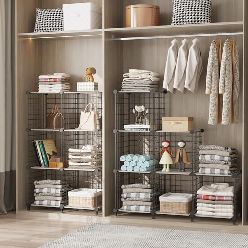 AWTATOS Wire 12 Cube Storage Organizer, Closet Storage Shelves Stackable
