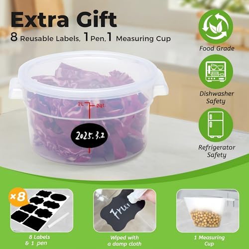 BIEAMA 4 Pack 2 Qt Round Food Storage Containers with Lids, Translucent PP