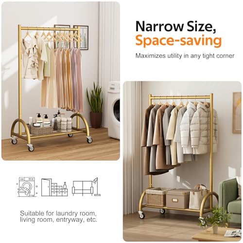 MISSLO Heavy Duty Clothing Rack with Wheels Rolling Clothes Racks for Hanging...