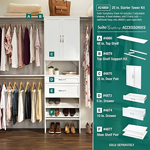 ClosetMaid SuiteSymphony Wood Closet Organizer System, 25-Inch Starter Kit wi...