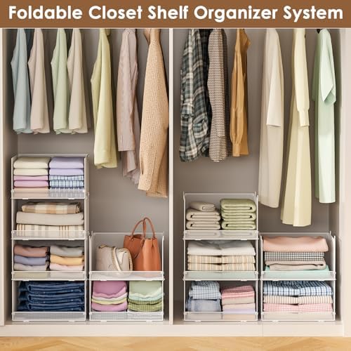 Tiaoheka 4-Tier Stackable Closet Organizers and Storage Shelves, Foldable Clo...