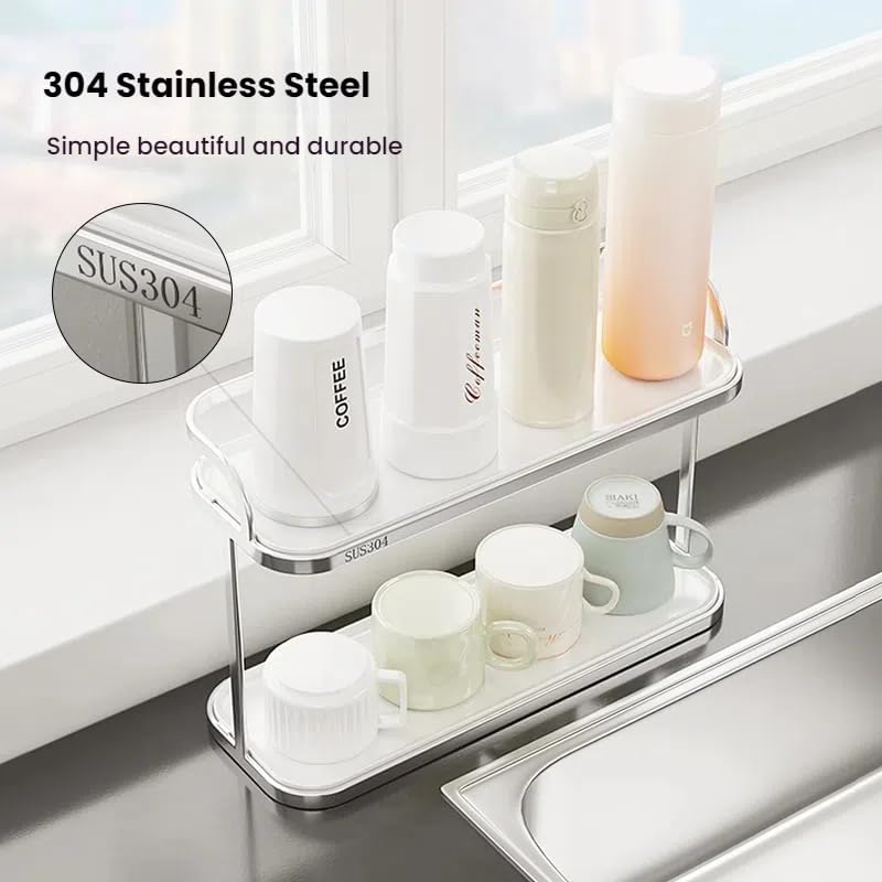 304 Stainless Steel Water Bottle Drying Rack Cup Storage with Drain Tray Mug ...