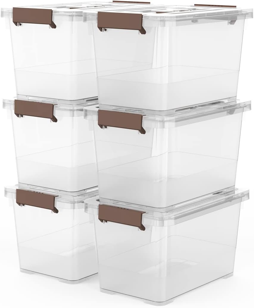 WYT 6-Pack Clear 7 Quart Storage Latch Box/Bins, Plastic Stackable Latching B...