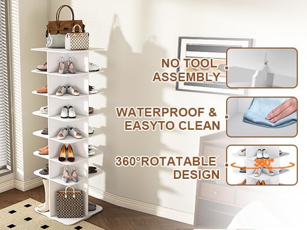 7-Tier Rotating Shoe Rack Tower, 360° Spinning Shoe Organizer for Closet, Fre...