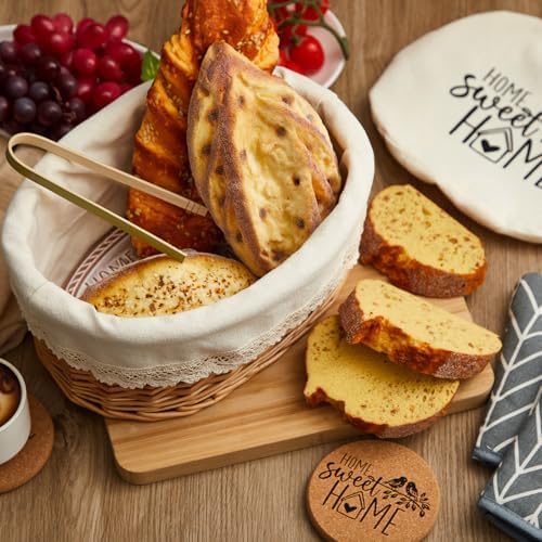 Bread Warmer Basket with Terracotta Stone, Wicker Bread Basket Gift Set
