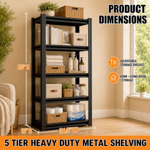 63" H Garage Shelving, Heavy Duty Storage Shelves, Garage Storage Shelve...
