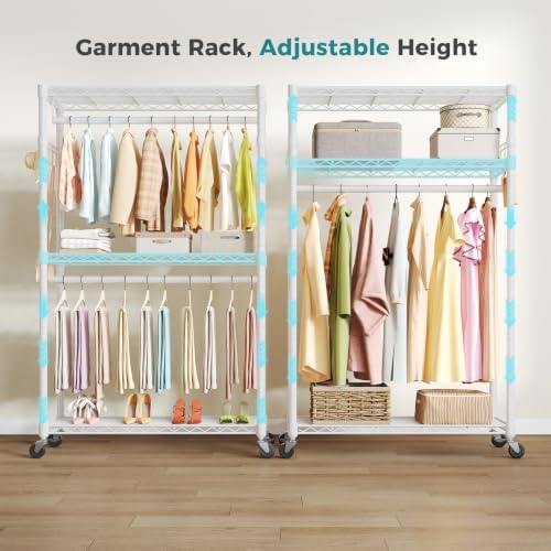 OLIXIS Rolling Clothes Rack, Heavy Duty Garment Rack, 47 IN, Metal White