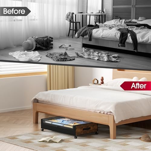 Yecaye Under Bed Storage with Wheels, 4 Pack Under Bed Storage Containers, Un...