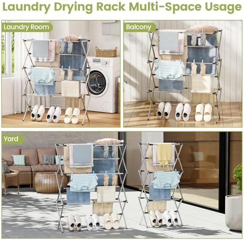 APEXCHASER Stainless Steel Clothes Drying Rack, 45.28" H × 14.57" D