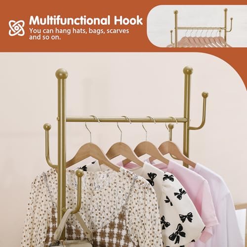 BOOSDEN Gold Clothing Rack with Wheels, Rolling Clothes Rack, Garment Rack