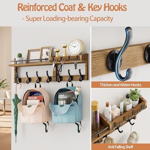 29 inch Coat Rack Wall Mount with Shelf, Entryway Wall Shelf with Hooks, Heav...