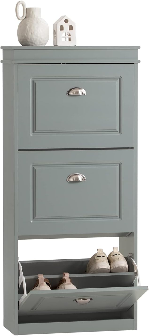 Haotian FSR94-HG, Grey Shoe Storage Cabinet with 3 Flip Drawers, Freestanding...