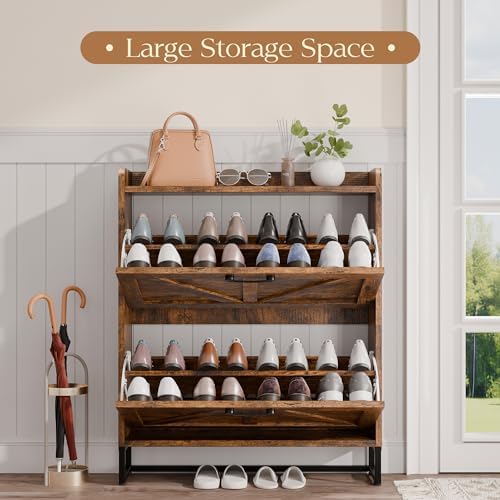 MU Shoe Storage Cabinet with 2 Flip Drawers, Freestanding Shoe Rack Cabinet w...