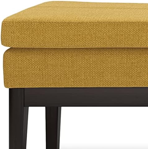SIMPLIHOME Carlson 45" Wide Vegan Leather Rectangle Ottoman in Marigold
