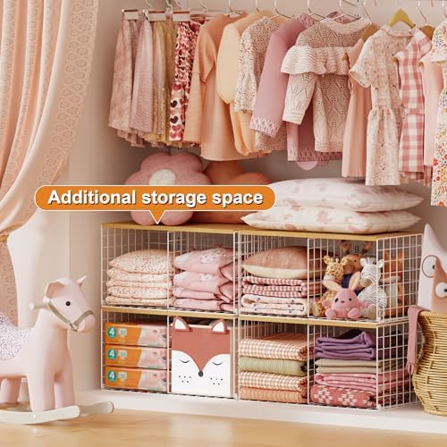 2 Pack Stackable Closet Organizers and Storage, 4 Cube Closet Shelves with Wo...