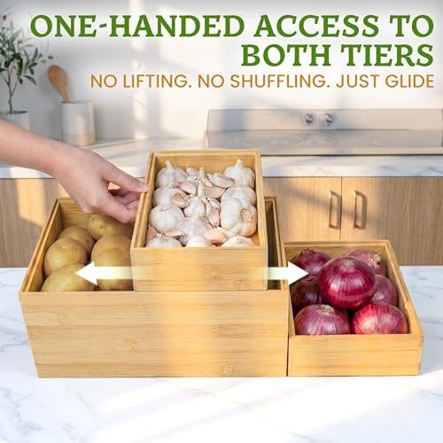 HOMESTEAD 3-Piece Stackable Bamboo Storage Box, Large Storage Bin, Wooden Box...