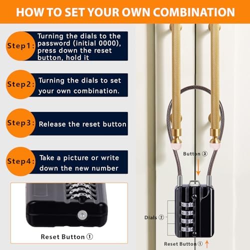 SEPOX® 12PK Metal Combo Padlock, Resettable 4-Digit, Extra Long Cable 12.5"
