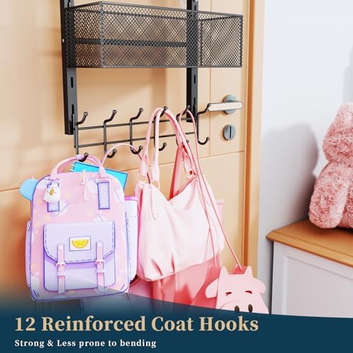 Consumest Over The Door Hooks Organizer - 4 Tier Door Coat Rack with 3 Basket...