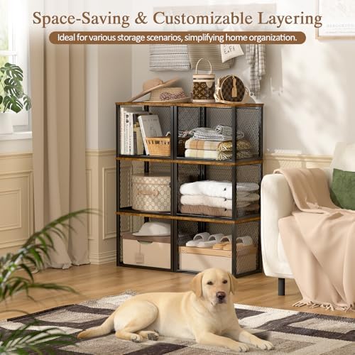 3 Pack Stackable Closet Organizers and Storage Basket, Closet Shelves with Wo...
