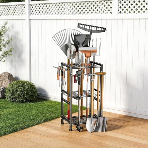 Garden Tool Organizer Rack, Metal Garden Tool Storage Holder with 35 Tool Slo...