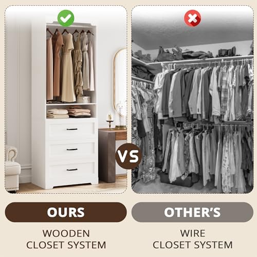 IRONCK Freestanding Closet System with Adjustable Shelves & 3 Drawers