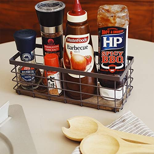 TIEYIPIN Small Metal Wire Storage Basket, Detachable Wood Base Storage Organi...
