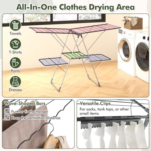 Tangkula 2-Tier Freestanding Foldable Clothes Drying Rack, No Assembly