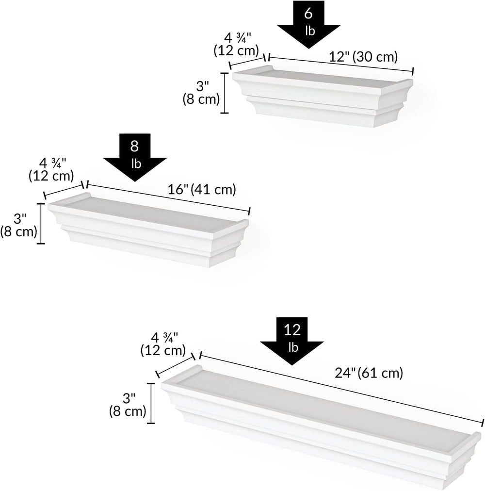 Ballucci Victorian Wall Ledge and Shelf, 12", 16", 24", Set of...