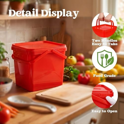 METAPACK 5 Pack 1.3 Gallon Clear Square Food Storage Buckets with Lids and Do...