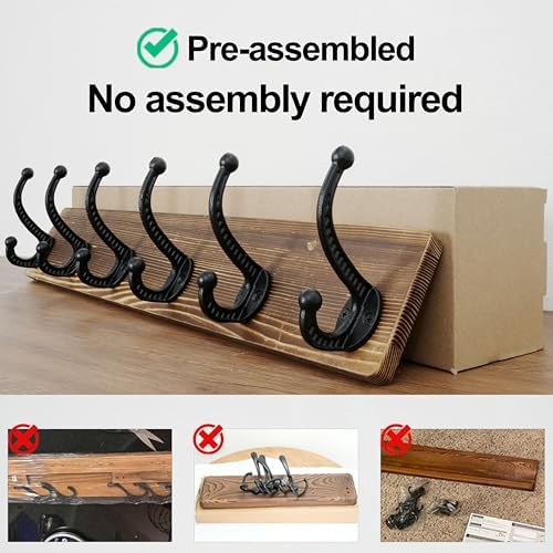 WEBI Rustic Coat Rack Wall Mount,24" Long 6 Cast Iron Coat Hooks Wall Mo...
