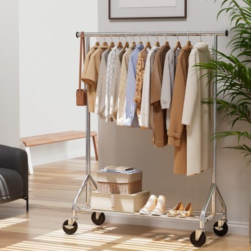 HYSEYY Clothes Rack, Rolling Heavy Duty Clothing Rack Load 380 LBS