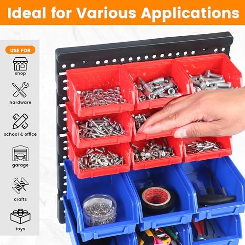 MaxWorks Wall Mount Storage Rack 30 Bin Heavy‑Duty Organizer for Nuts Bolts S...