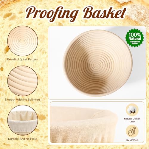 Umite Chef Sourdough Starter Kit, Banneton Bread Proofing Baskets Set