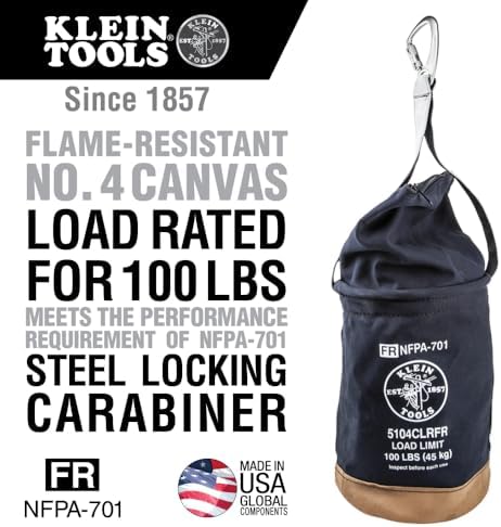 Klein Tools 5104CLRFR Canvas Bucket, Flame-Resistant Top Closing Tool Bucket,...